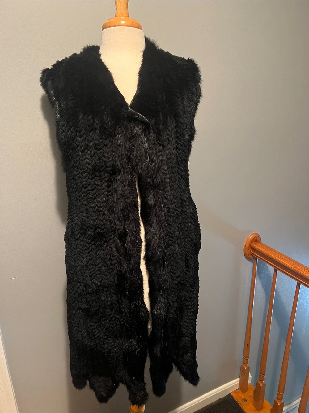 Black Faux Fur Knit Long Vest - Women's Sweater Vest